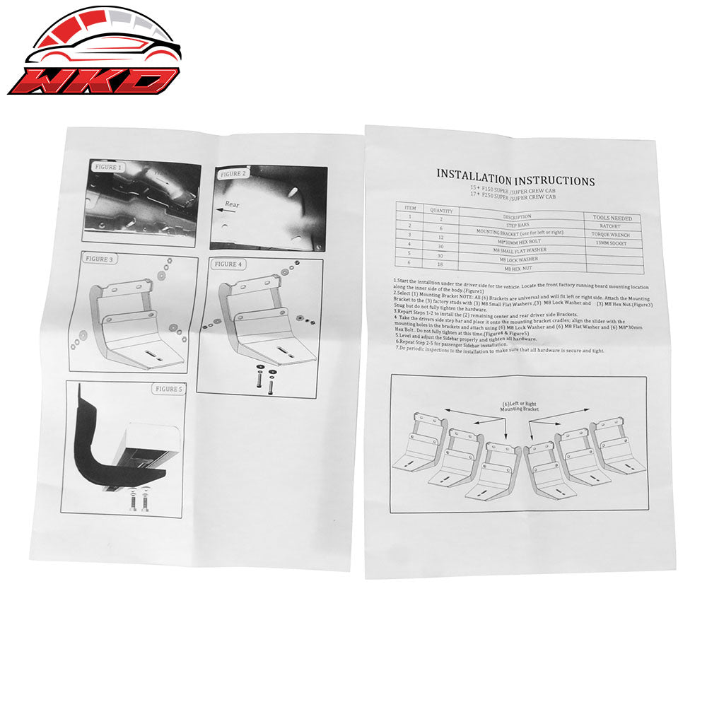 Fits 17-25 Ford F250 F350 Superduty Crew Cab 6" Running Board V Style Silver Bar