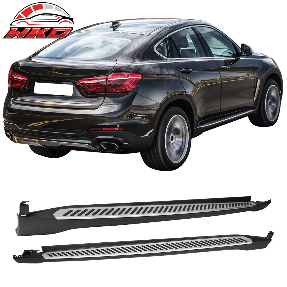 Fits 15-19 BMW X6 F16 Running Boards Side Step Nerf Bars Black & Silver 2PCS