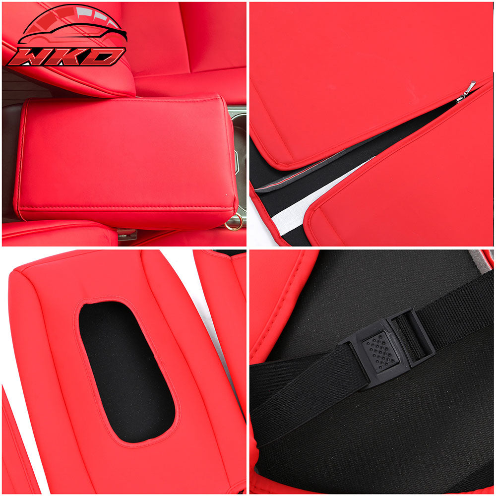 Fits 17-23 Tesla Model 3 5-Seat Seat Covers Red Cushion Protector Leather 12PCS