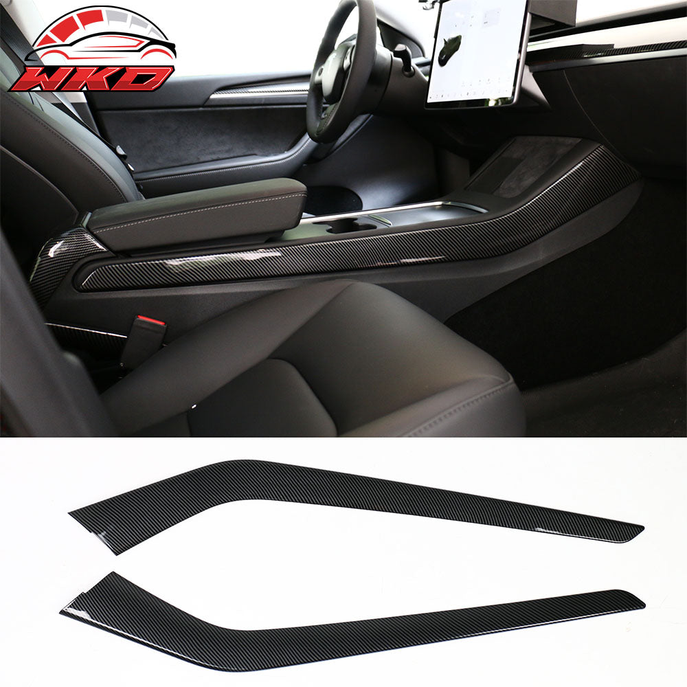 Fits 21-23 Tesla Model 3 Y Control Gear Shift Panel Trim Carbon Fiber Print 2PCS