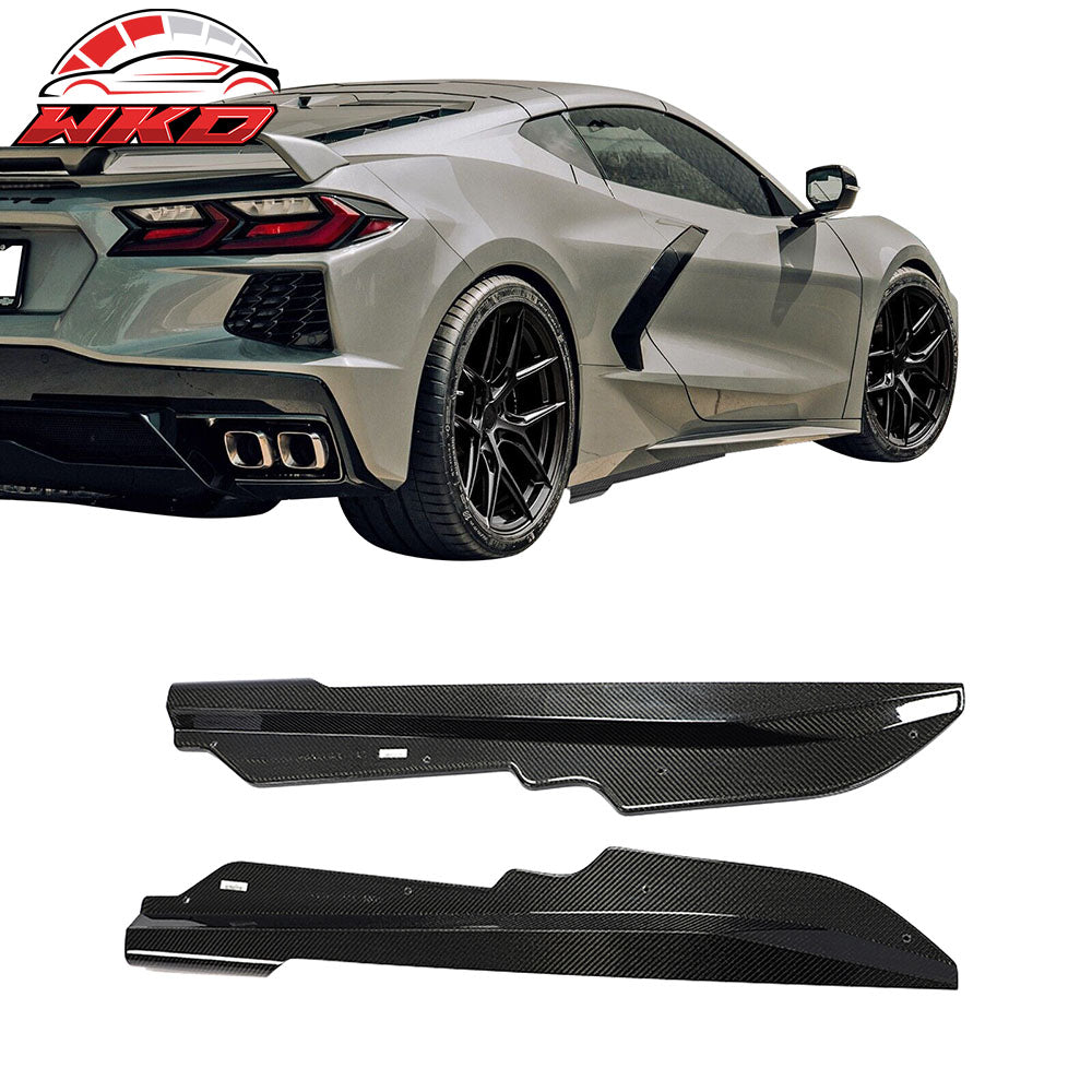 For 20-25 Chevy Corvette C8 IKON Style Carbon Fiber Winglet Side Skirt Extension