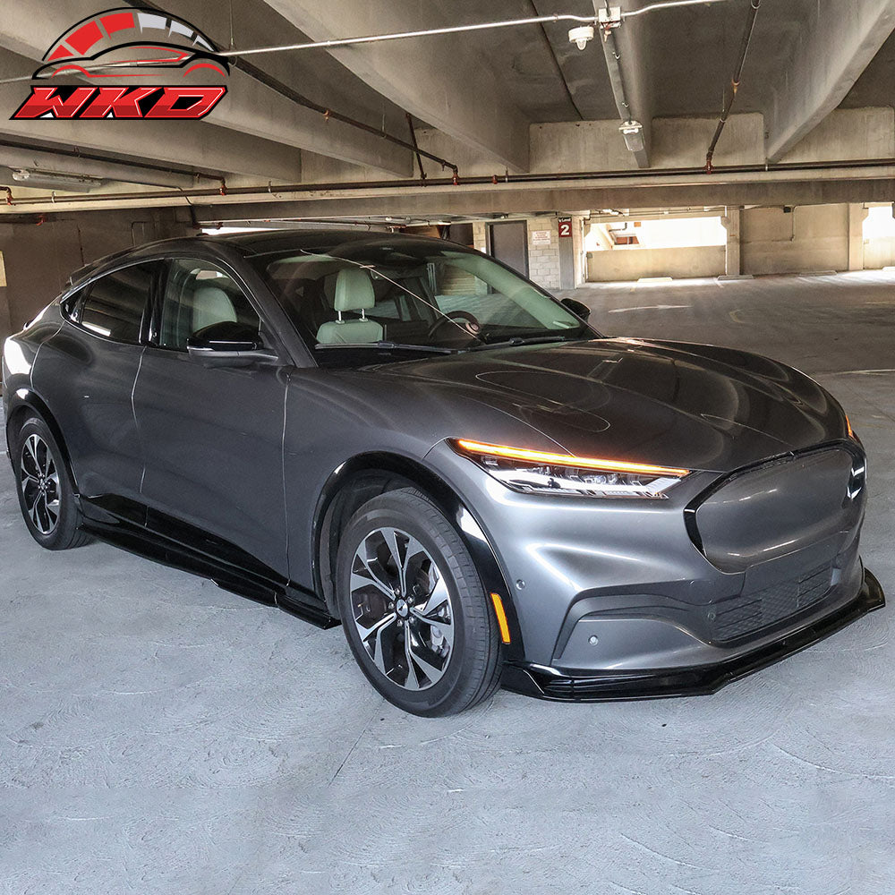 Fits 21-24 Ford Mustang Mach-E Gloss Black Side Skirts Extension Rocker Panel PP