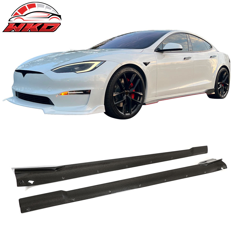 For 21-25 Tesla Model S Carbon Fiber Side Skirts Extension Splitter Rocker Panel