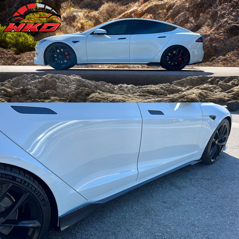 For 21-25 Tesla Model S Carbon Fiber Side Skirts Extension Splitter Rocker Panel