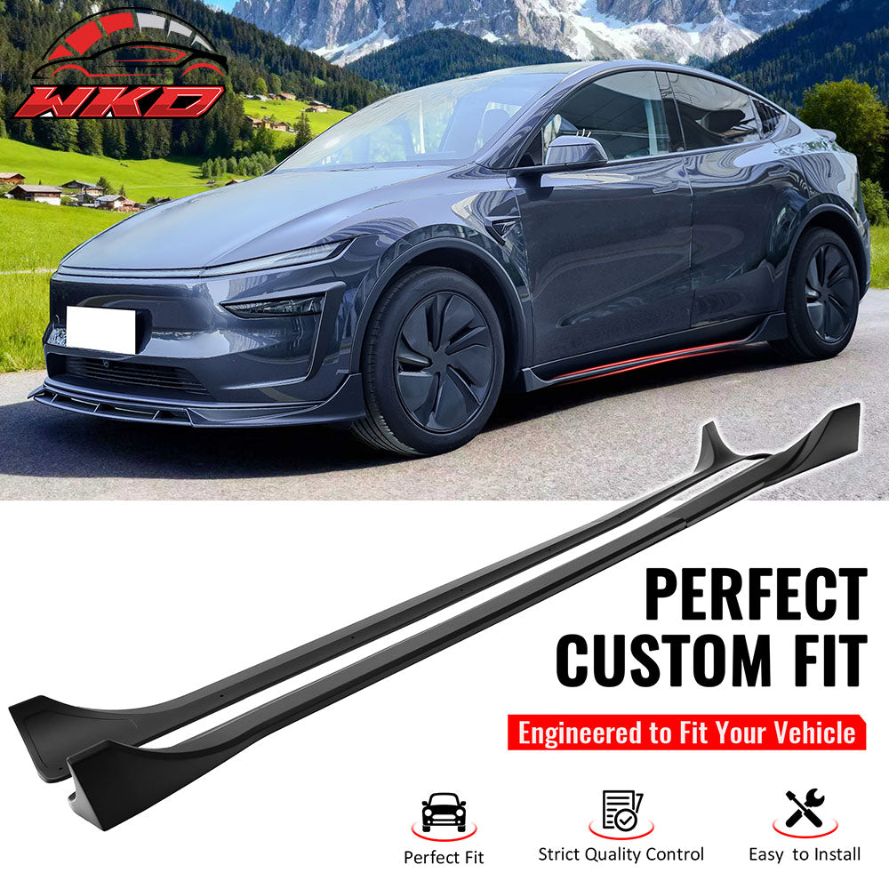 Fits 25-26 Tesla Model Y Juniper Side Skirts Matte Black Rocker Panel Extension