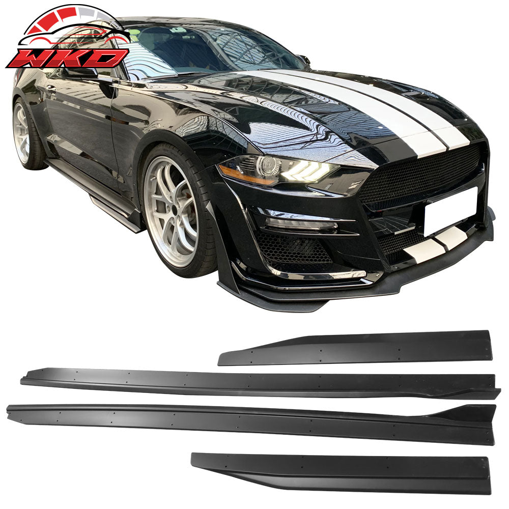 Fits 15-23 Ford Mustang GT500 Style 4PCS Side Skirts Rocker Panel Matte Black