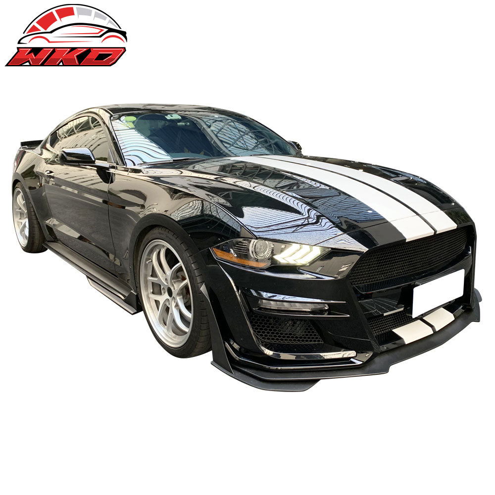 Fits 15-23 Ford Mustang GT500 Style 4PCS Side Skirts Rocker Panel Matte Black