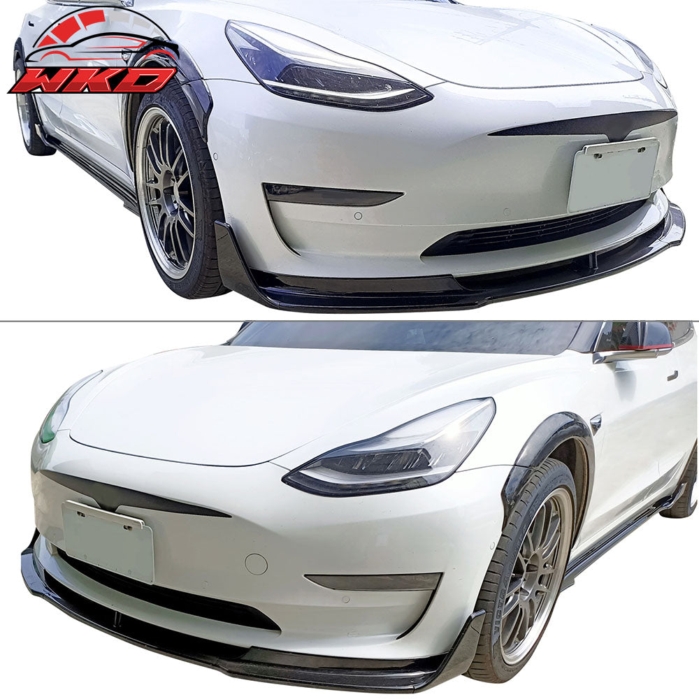 Fits 17-25 Tesla Model 3 V Style Side Skirts Extension Lip Rocker Panel PP 6PCS