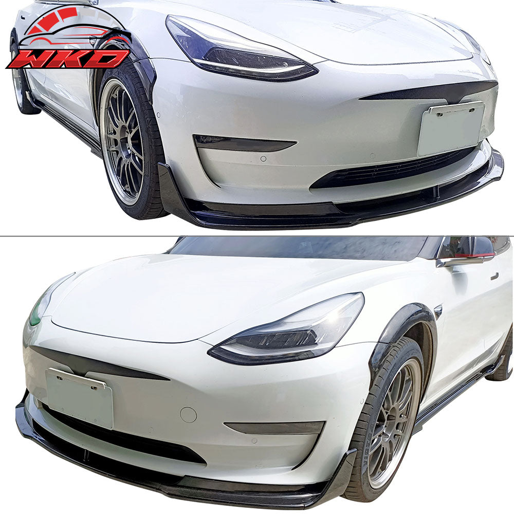 Fits 17-25 Tesla Model 3 V Style 6PCS Side Skirts Extension Panel PP Matte Black