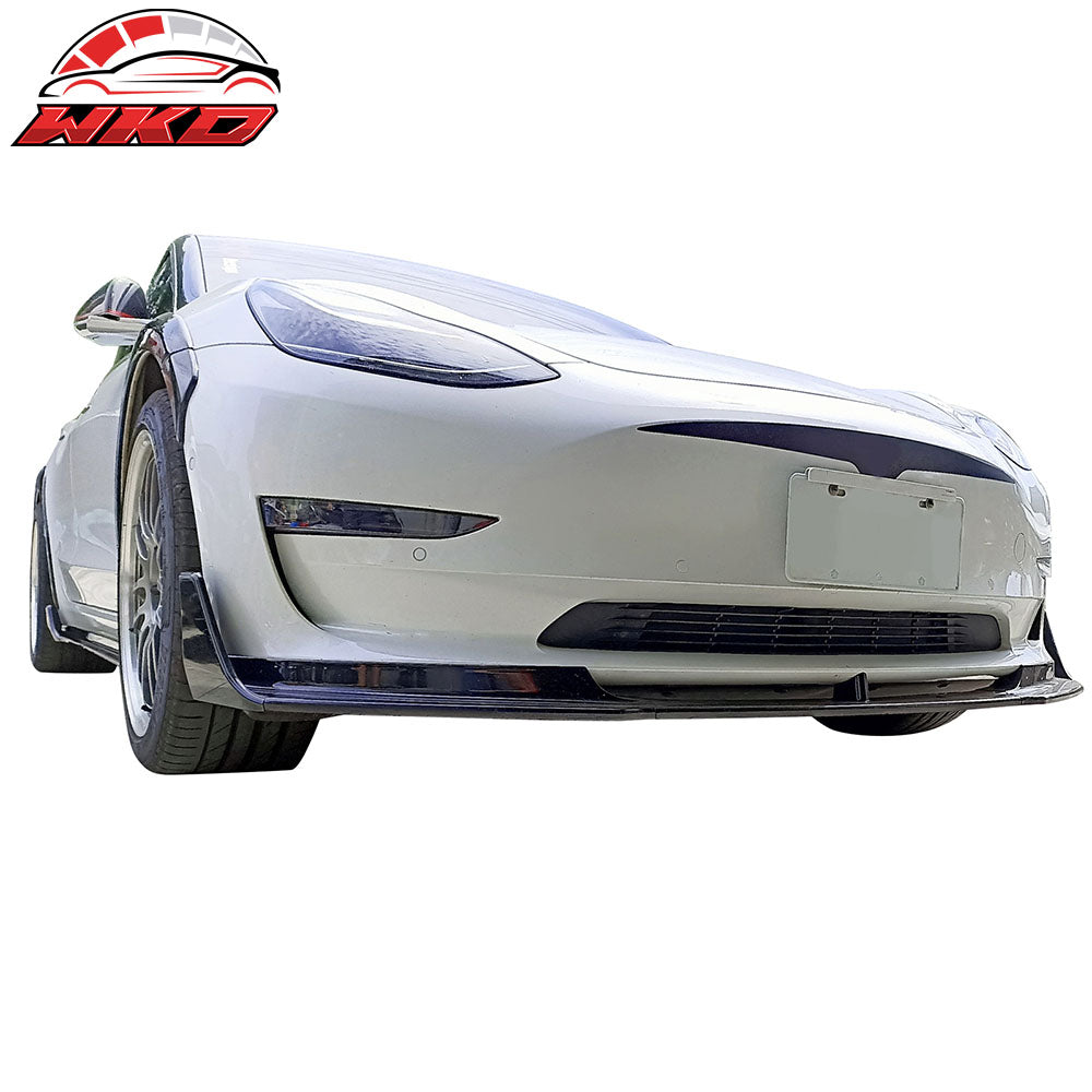 Fits 17-25 Tesla Model 3 Side Skirts Extension V Style Gloss Black Rocker Panel