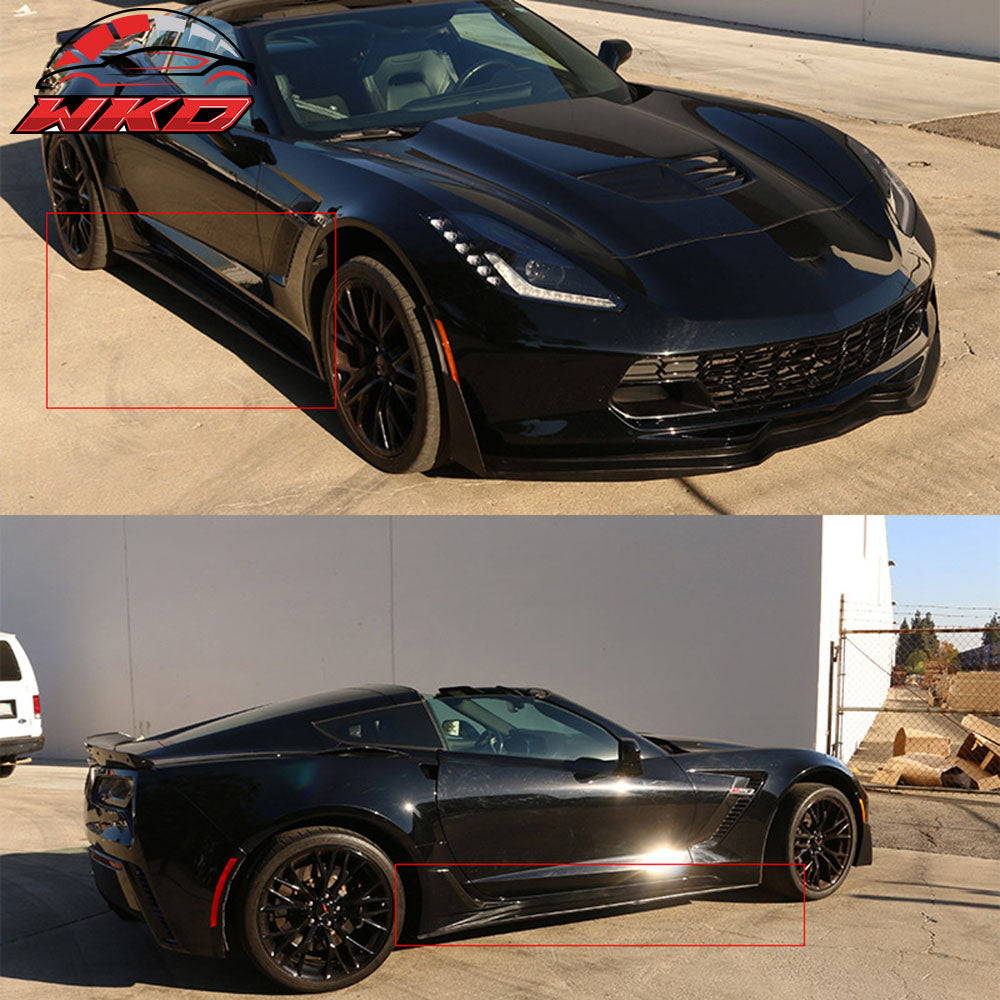 Fits 14-19 Chevy Corvette C7 Stingray Pair Side Skirts Extension PU