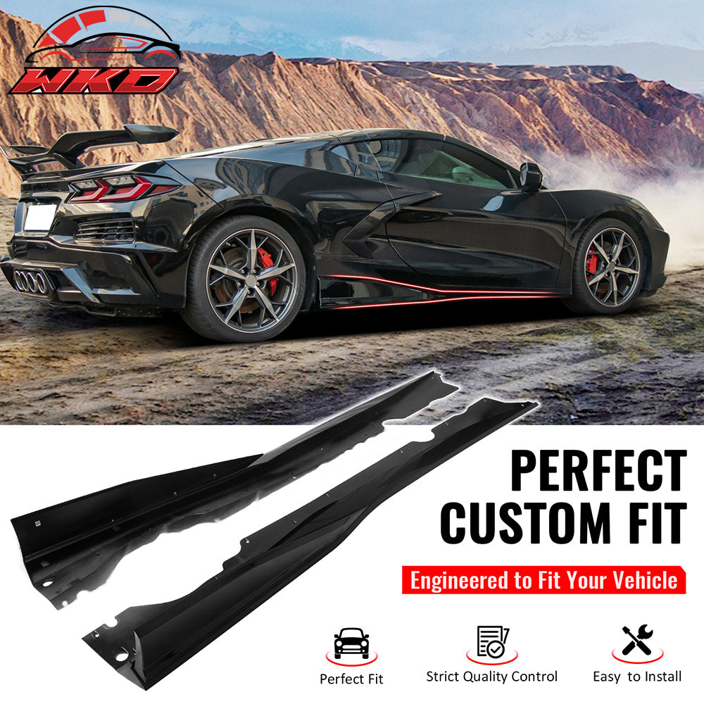 Fits 20-25 Chevy Corvette C8 IKON V1 A Style Gloss Black Side Skirt Extension PP