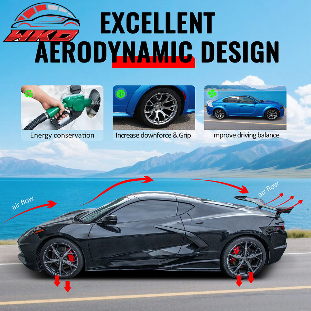 Fits 20-25 Chevy Corvette C8 IKON V1 A Style Gloss Black Side Skirt Extension PP