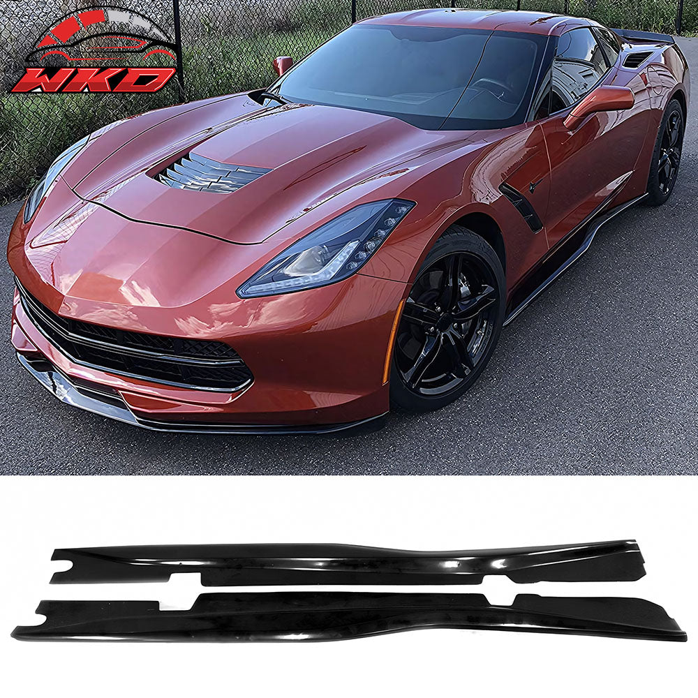 Fits 14-19 Chevy Corvette C7 Z07 Style Side Skirts Rocker Panel Lip Splitter PU
