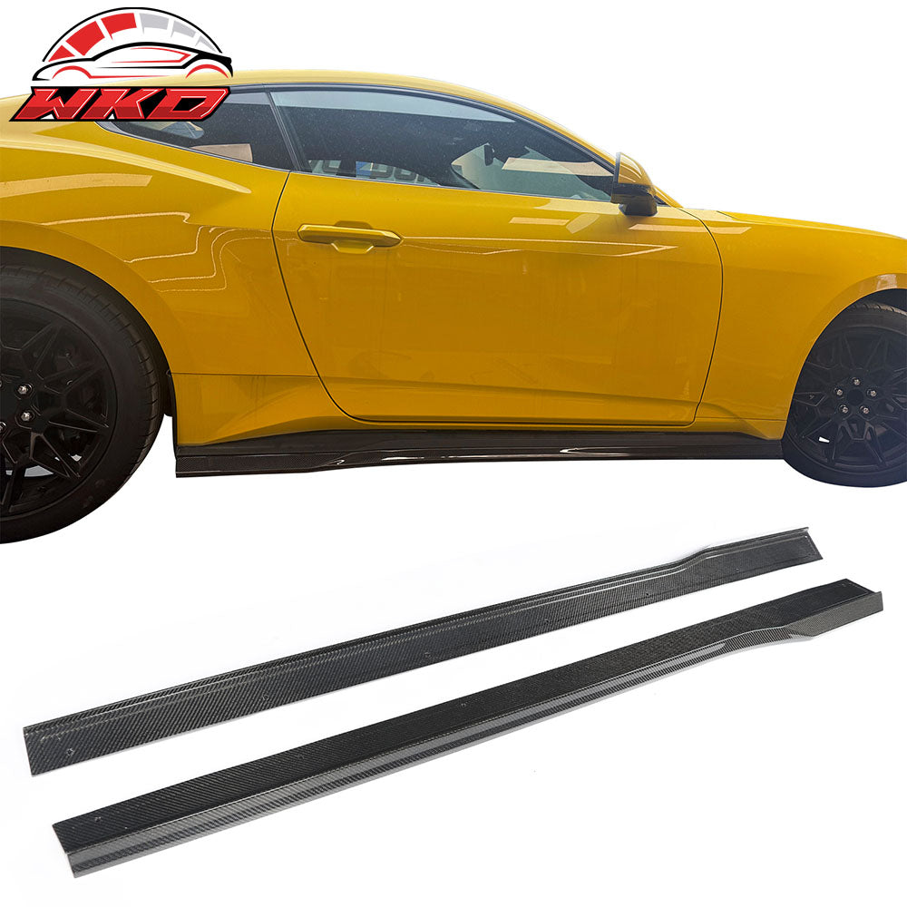 Fits 24-26 Ford Mustang R Style Carbon Fiber Side Skirts Extension Splitters CF