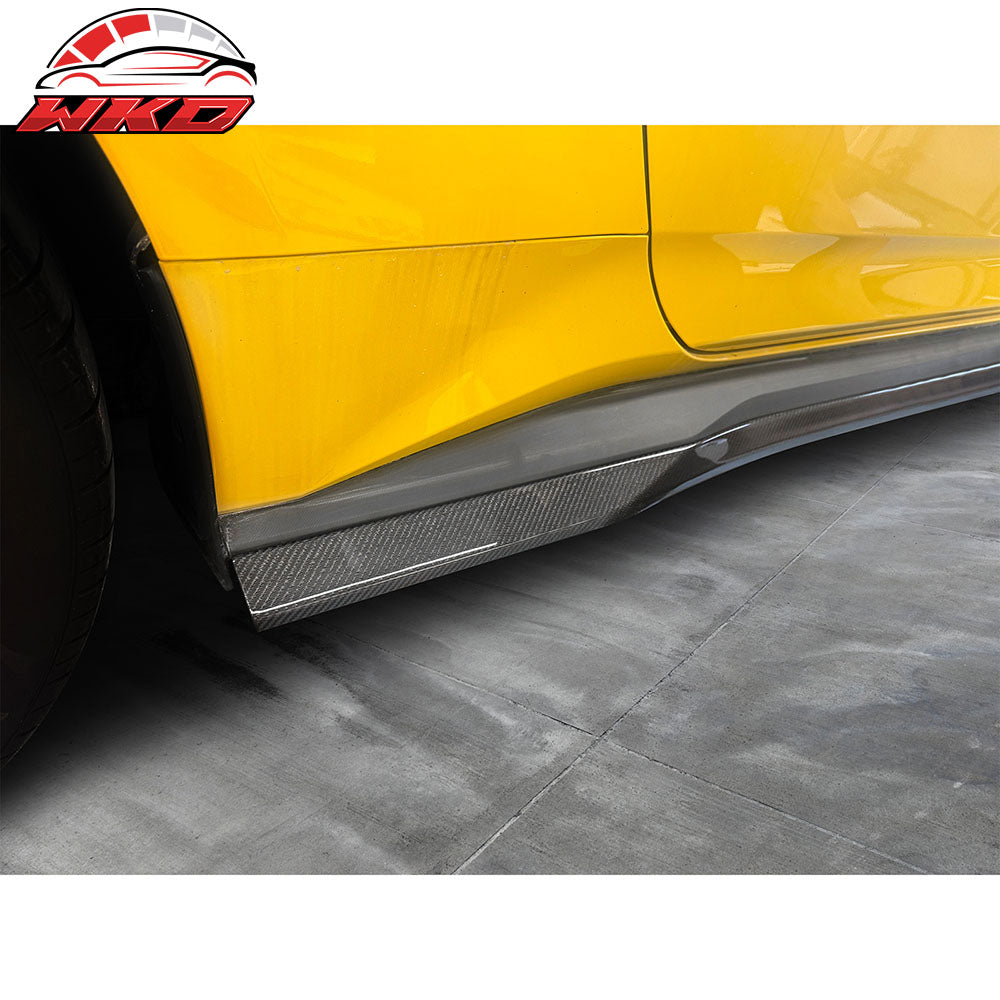 Fits 24-26 Ford Mustang R Style Carbon Fiber Side Skirts Extension Splitters CF