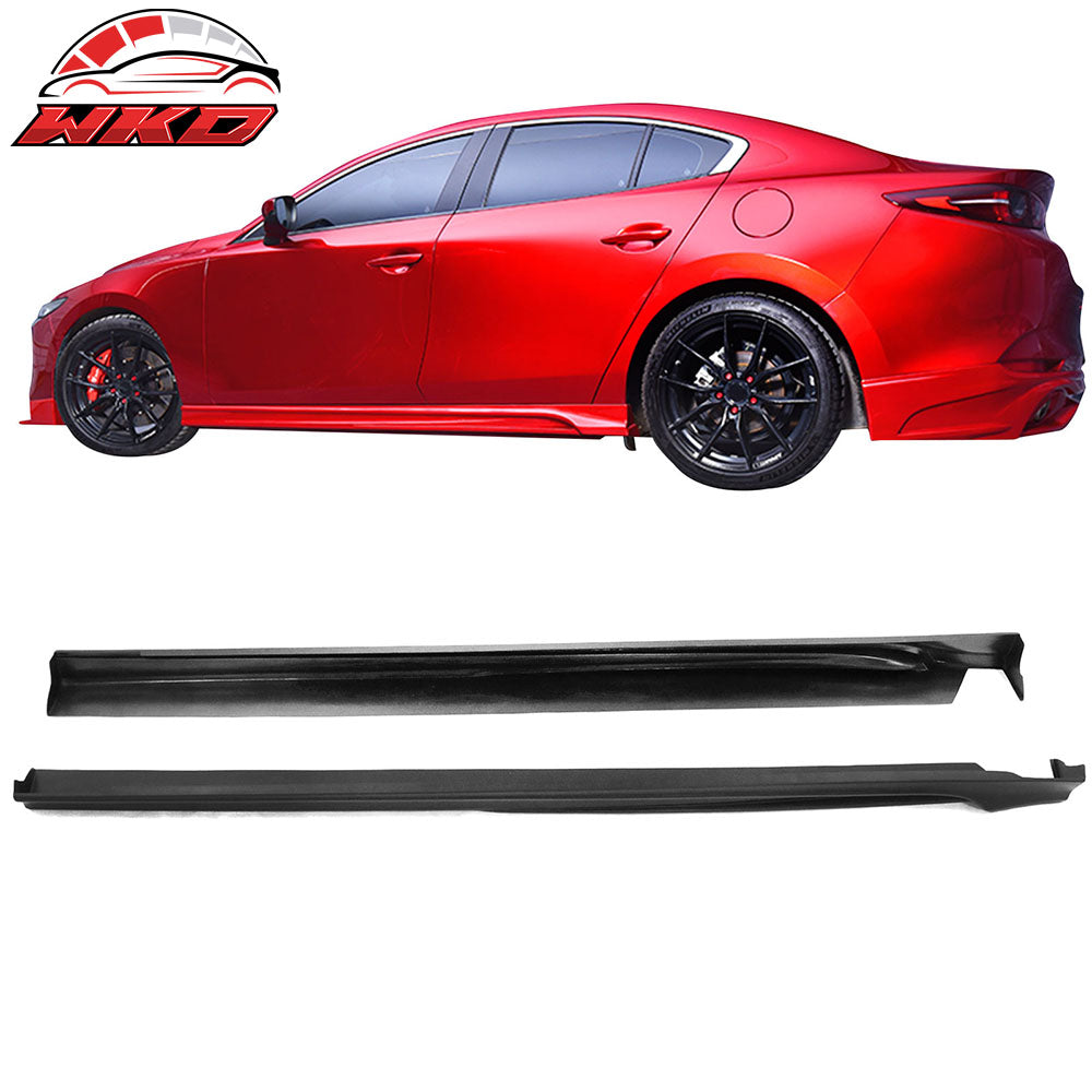 Fits 19-20 Mazda 3 Sedan 4DR Side Skirts Extension Rocker Panel Matte Black PP