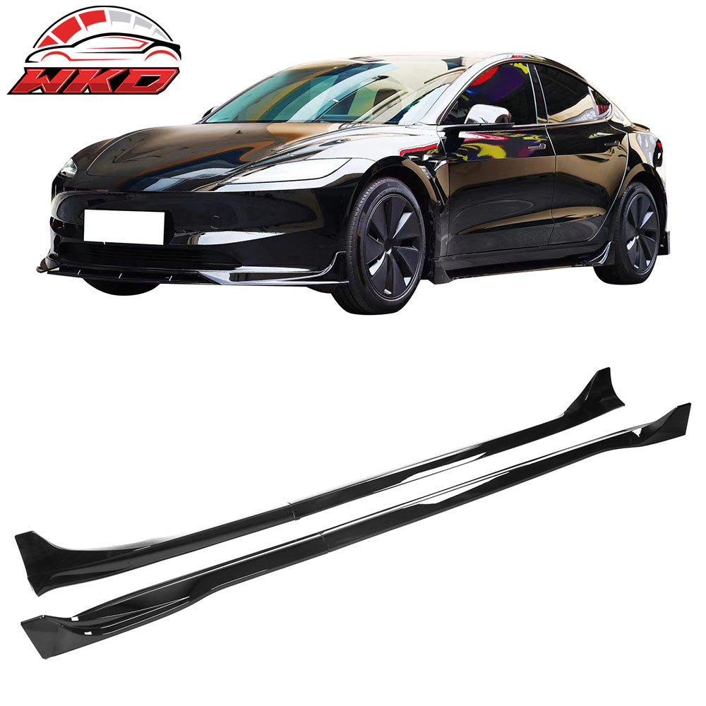 Fits 24-25 Tesla Model 3 IKON Style Side Skirt Rocker Panel 4PCS Gloss Black ABS