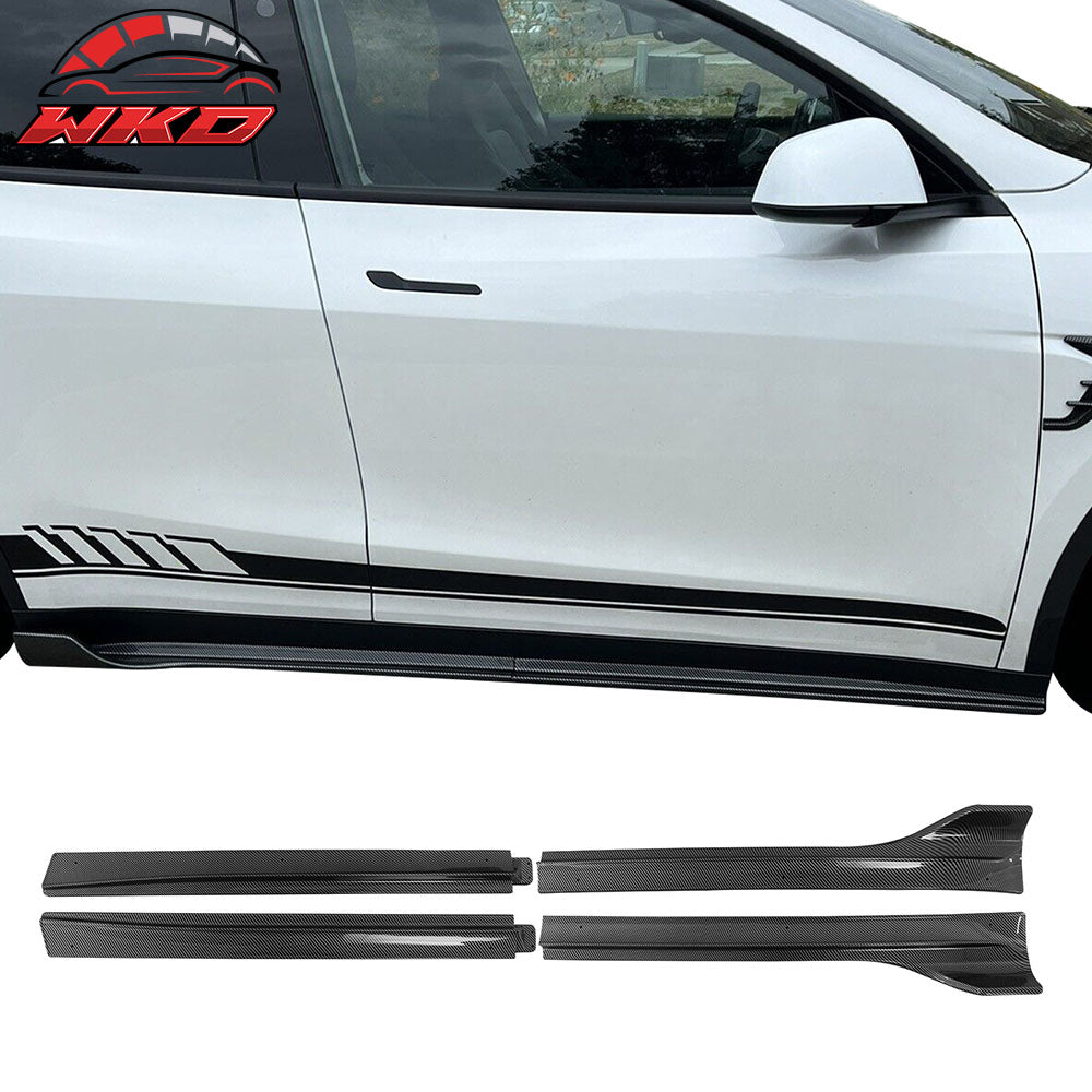 Fits 20-24 Tesla Model Y V3 Style Side Skirts Panel Gloss Carbon Fiber Print ABS