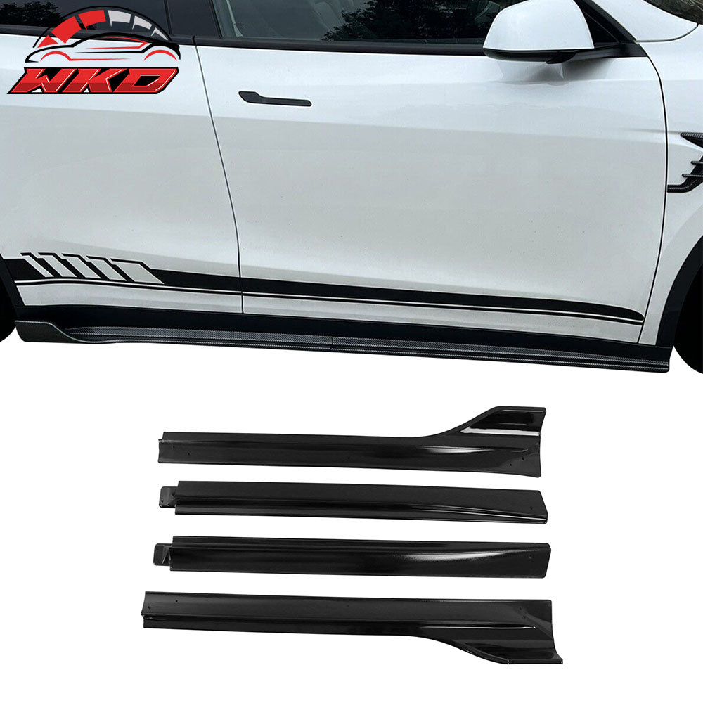 Fits 20-24 Tesla Model Y IKON V3 Style Gloss Black Side Skirts Diffuser Lip ABS