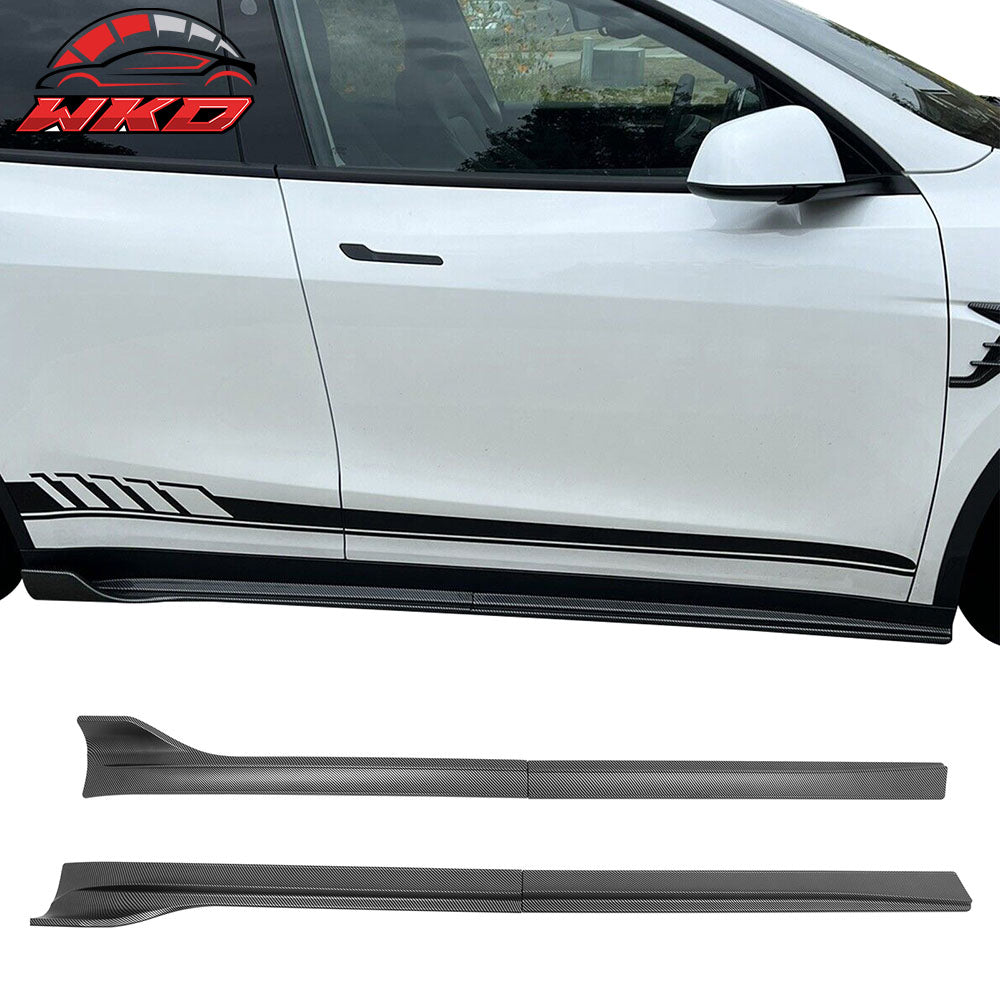 Fits 20-24 Tesla Model Y V3 Style Side Skirts Panel Matte Carbon Fiber Print ABS