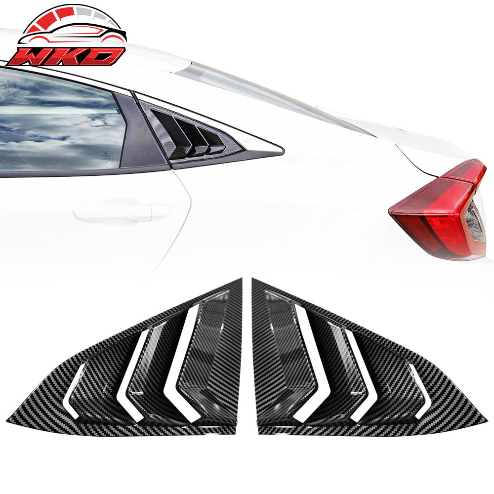 Fits 16-21 Honda Civic Sedan Rear Side Window Louver Cover Carbon Fiber Print