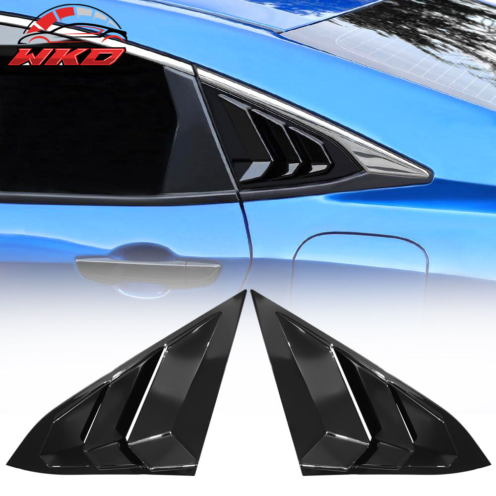 Fits 16-21 Honda Civic Sedan Rear Side Window Louver Sun Rain Shade Gloss Black