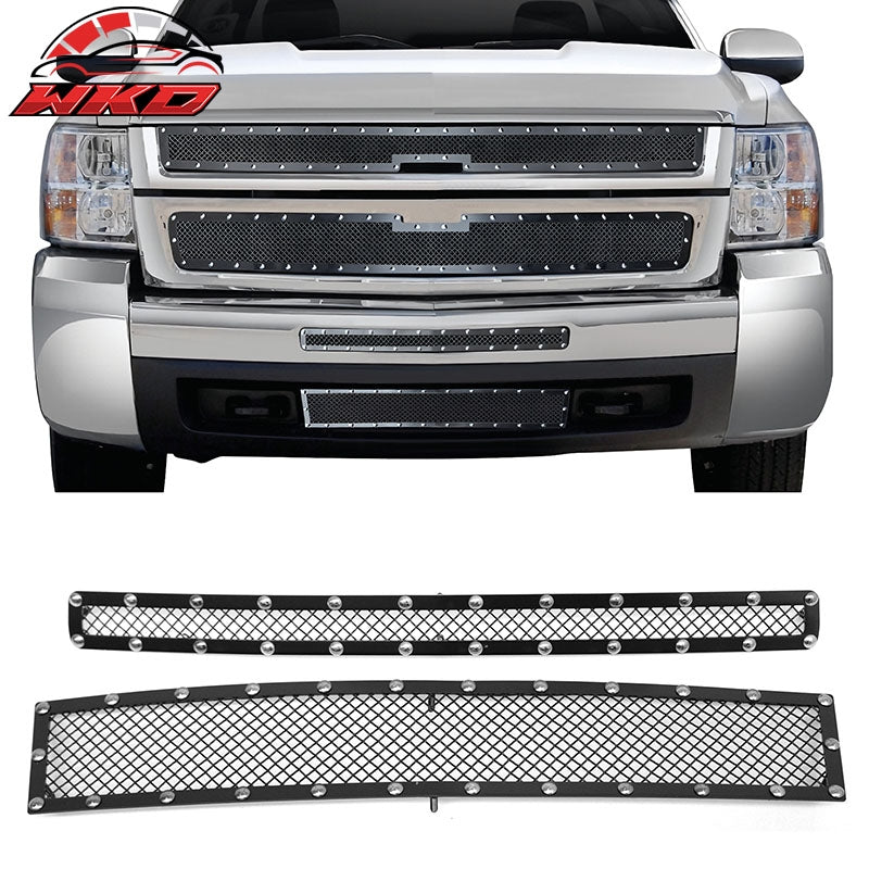 Wholesale 07-10 Silverado 2500 3500 HD Mesh Style W/ Chrome Rivets Front Lower Grille - Wikond Auto