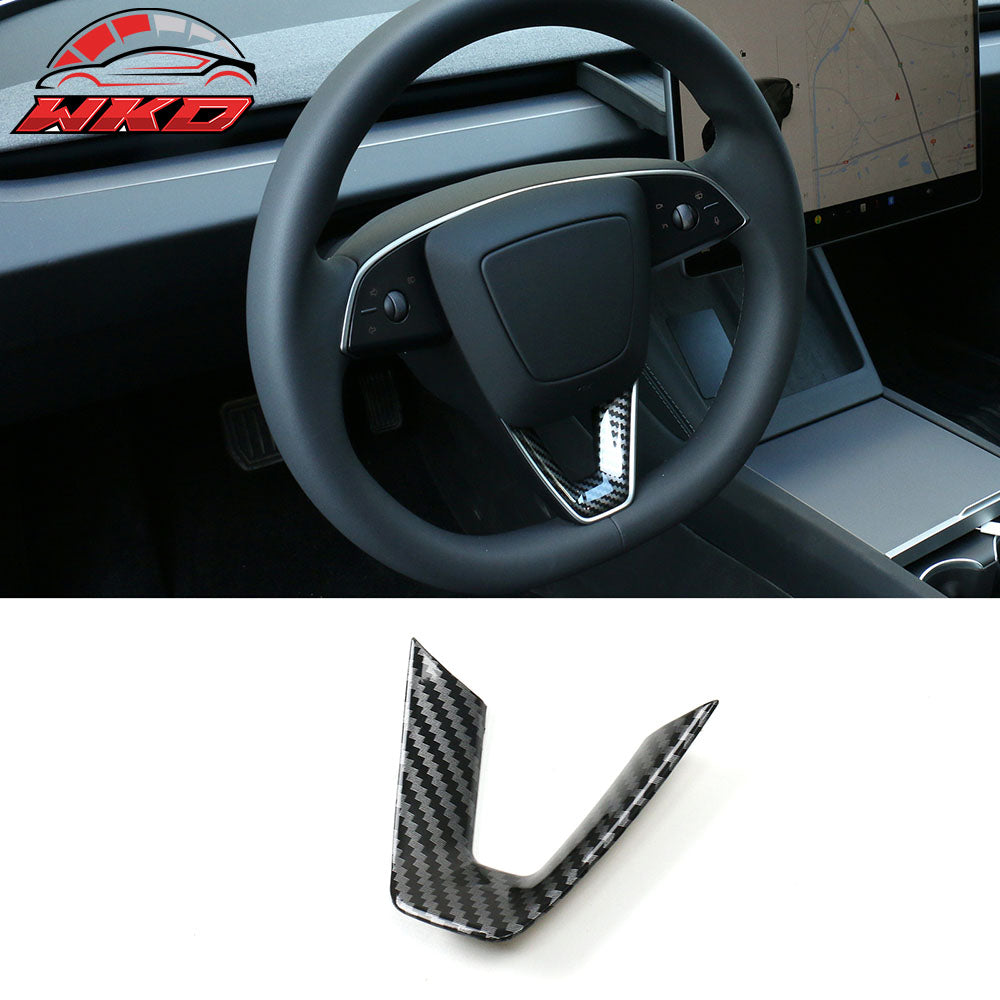 Fits 24-25 Tesla Model 3/25 Y Carbon Fiber Print Steering Wheel Panel Trim Cover