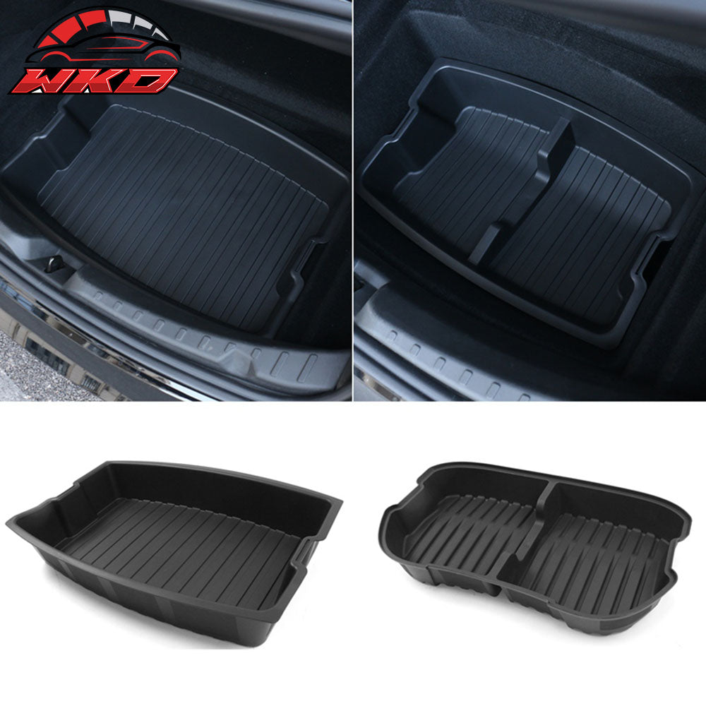 Fits 24-25 Tesla Model 3 2PCS Rear Trunk Lower + Upper Storage Organizer Box PP