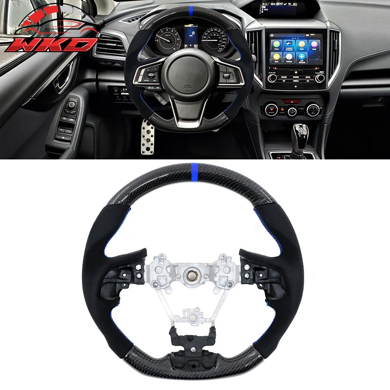 Fits 17-23 Impreza Carbon Fiber Steering Wheel Alcantara Blue Stitch & Indicator