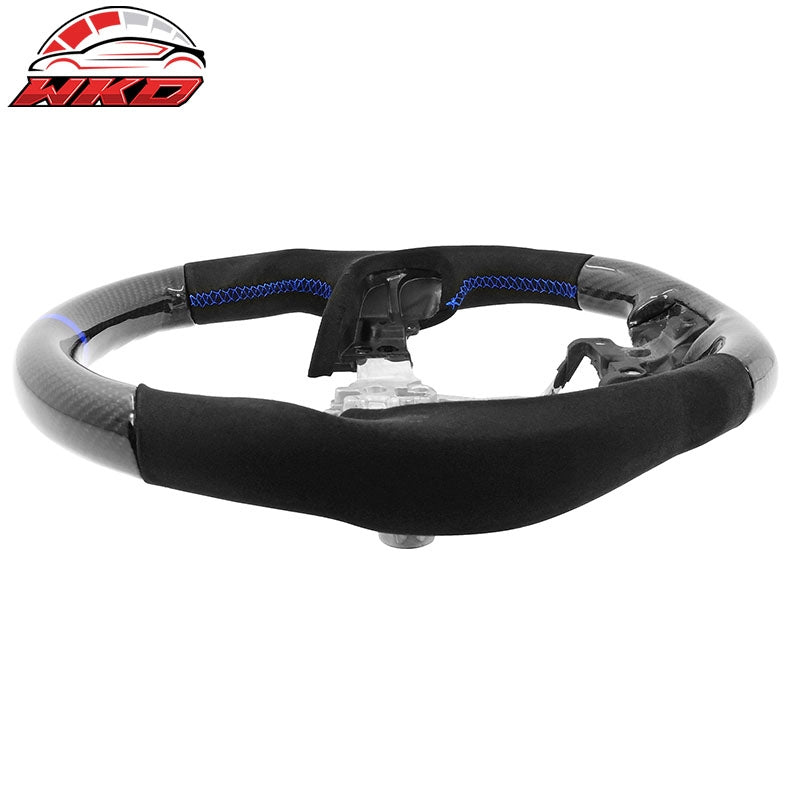 Fits 17-23 Impreza Carbon Fiber Steering Wheel Alcantara Blue Stitch & Indicator
