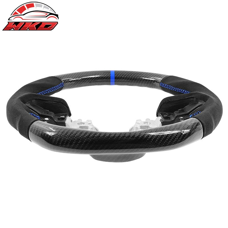 Fits 17-23 Impreza Carbon Fiber Steering Wheel Alcantara Blue Stitch & Indicator