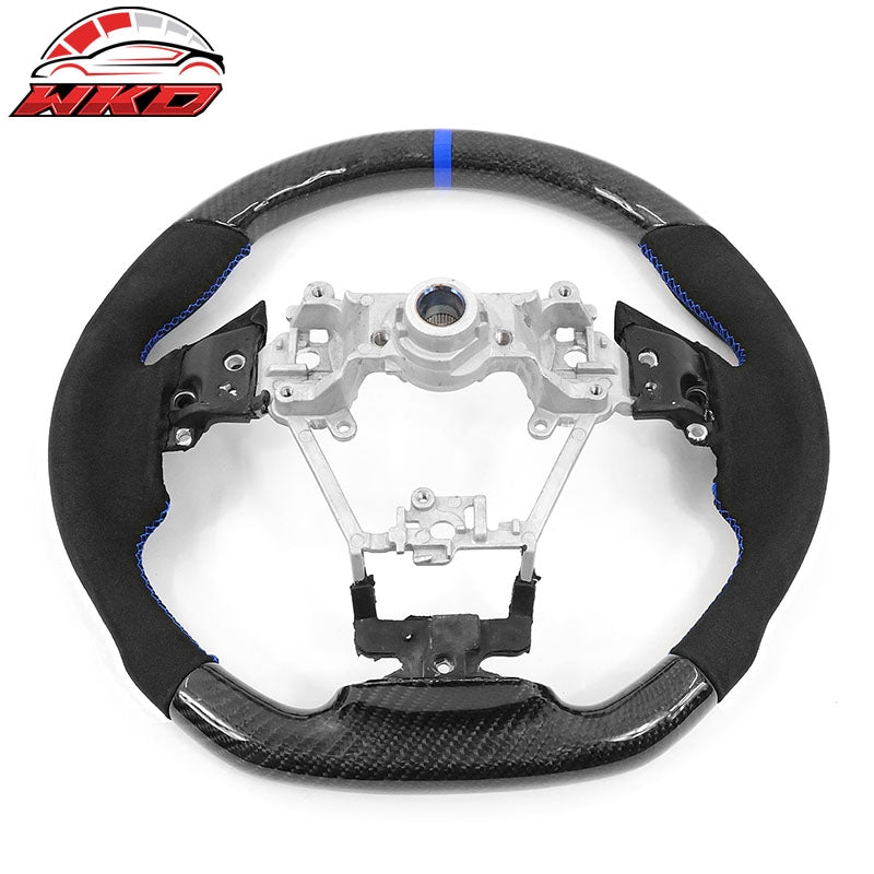 Fits 17-23 Impreza Carbon Fiber Steering Wheel Alcantara Blue Stitch & Indicator
