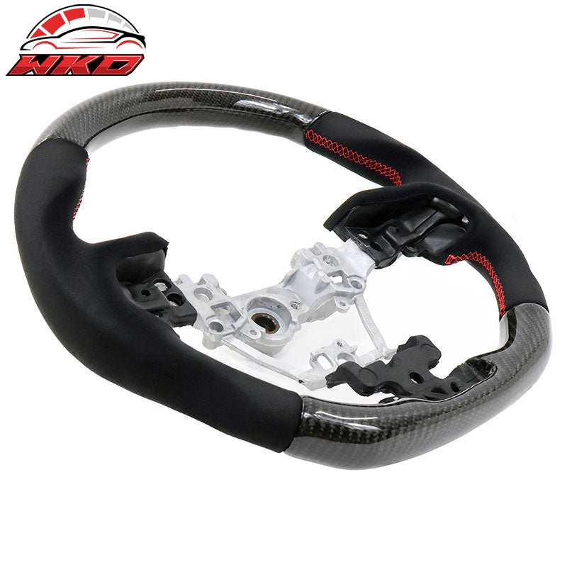 Fits 17-23 Subaru Impreza Carbon Fiber Steering Wheel Alcantara With Red Stitch