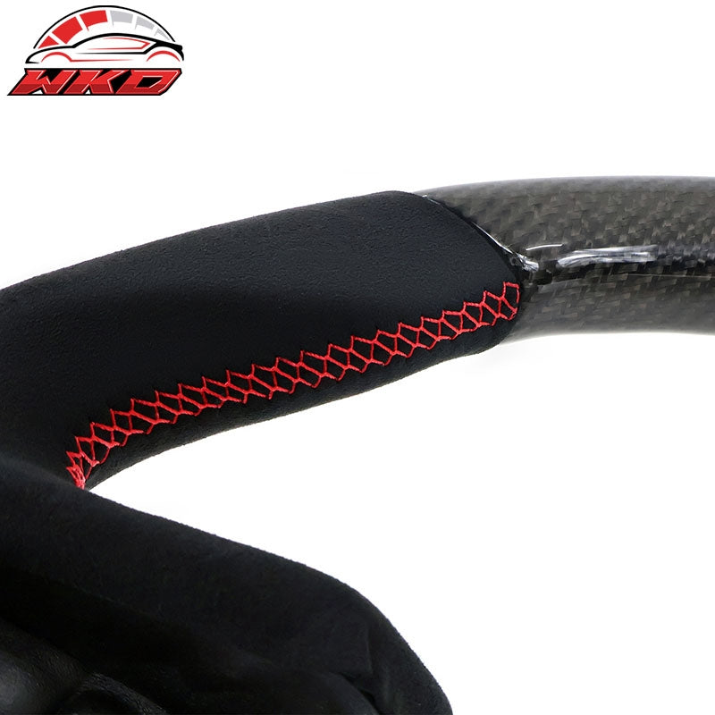 Fits 17-23 Subaru Impreza Carbon Fiber Steering Wheel Alcantara With Red Stitch