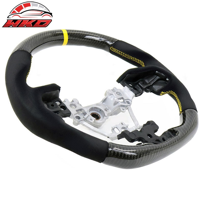 Fits 17-23 Impreza Carbon Fiber Steering Wheel Alcantara Yellow Stitch w/ Ring