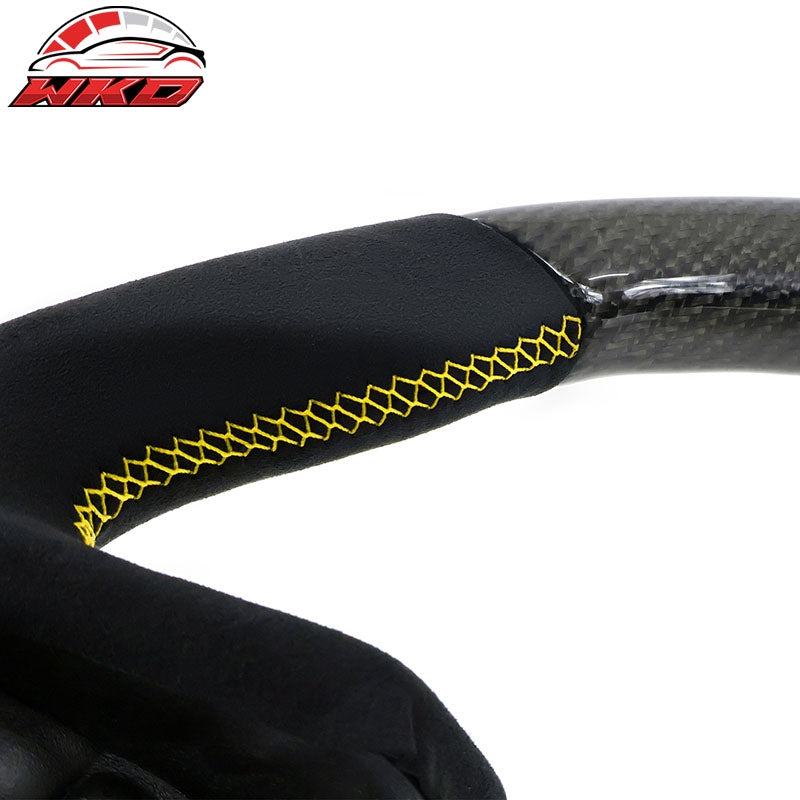 Fits 17-23 Impreza Carbon Fiber Steering Wheel Alcantara Yellow Stitch w/ Ring