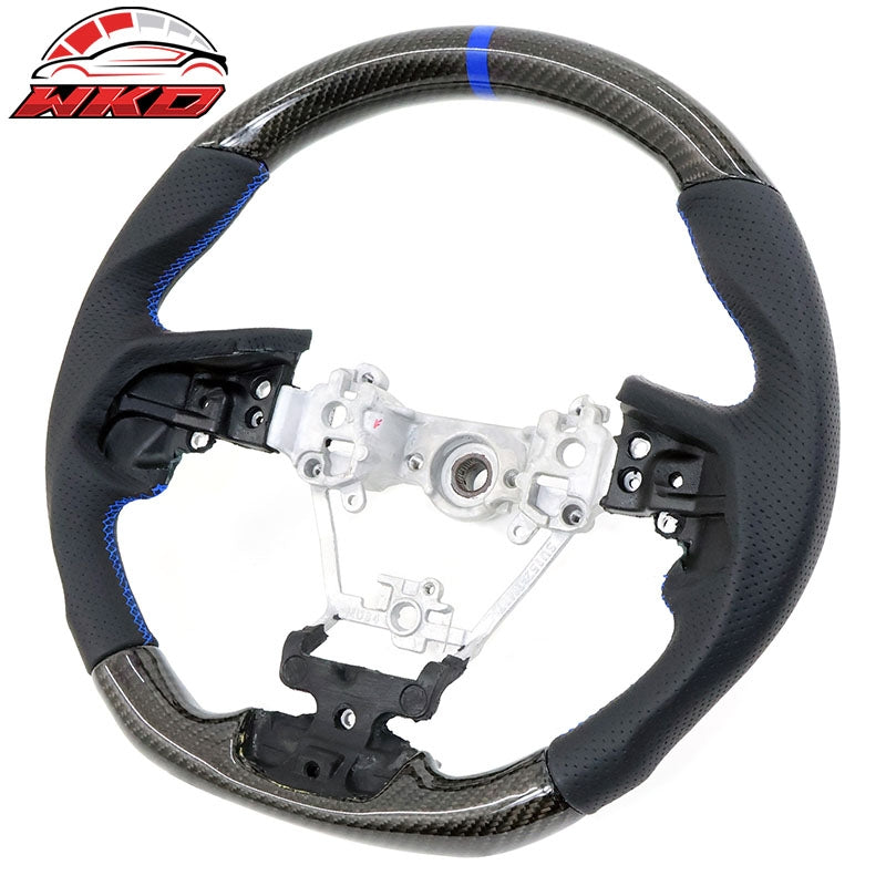 Fits 17-23 Impreza Carbon Fiber Leather Steering Wheel Blue Stitch & Indicator