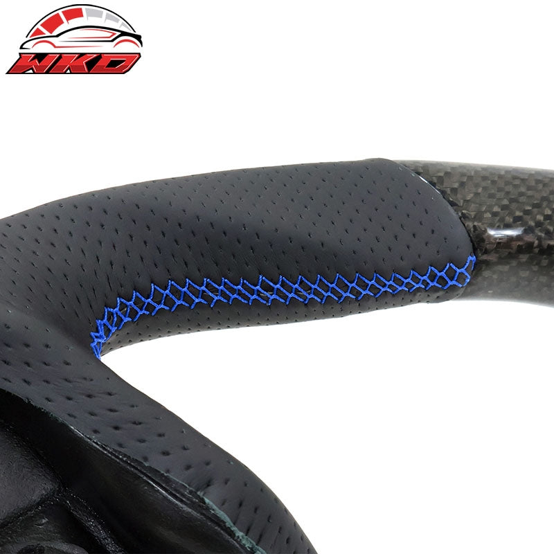 Fits 17-23 Impreza Carbon Fiber Leather Steering Wheel Blue Stitch & Indicator
