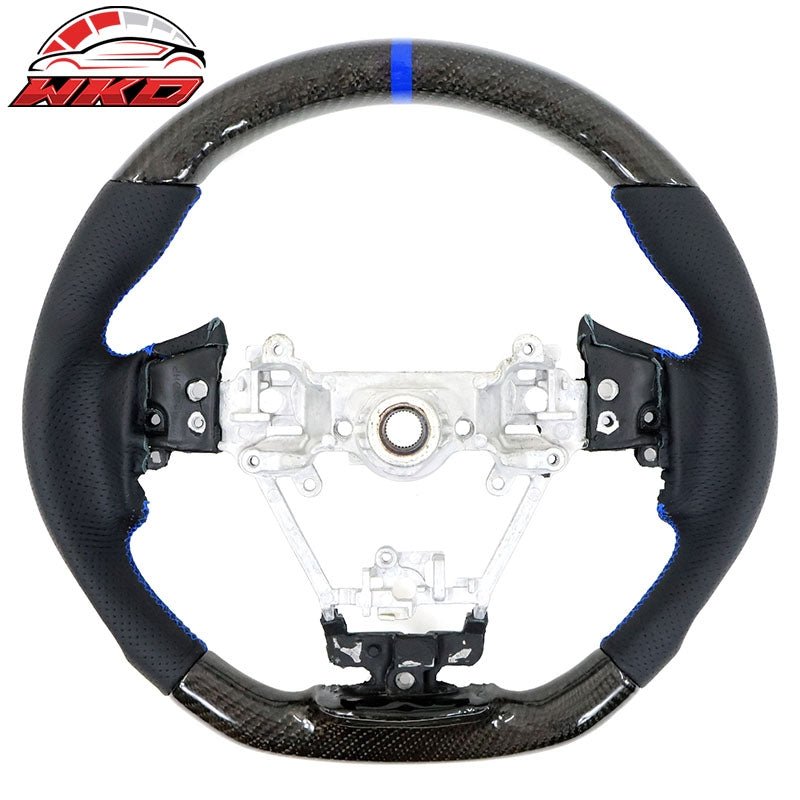 Fits 17-23 Impreza Carbon Fiber Leather Steering Wheel Blue Stitch & Indicator