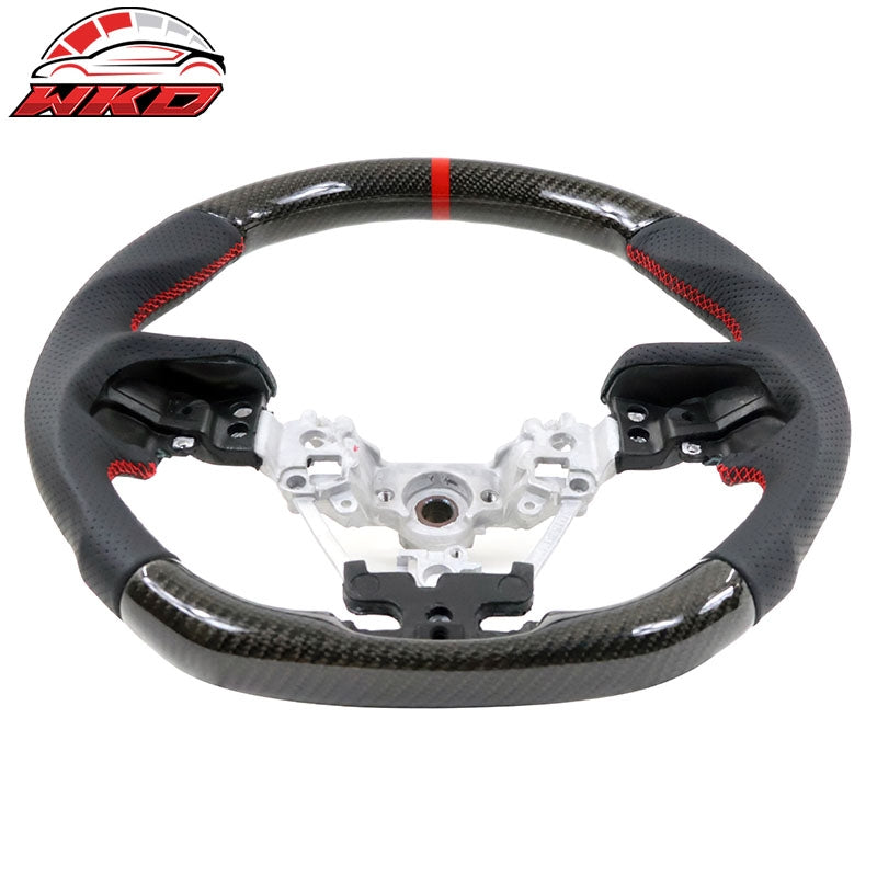 Fits 17-23 Impreza Carbon Fiber Leather Steering Wheel Red Stitch & Indicator