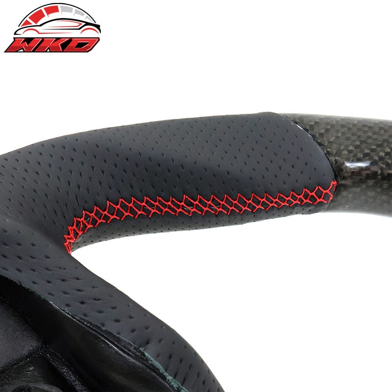Fits 17-23 Impreza Carbon Fiber Leather Steering Wheel Red Stitch & Indicator