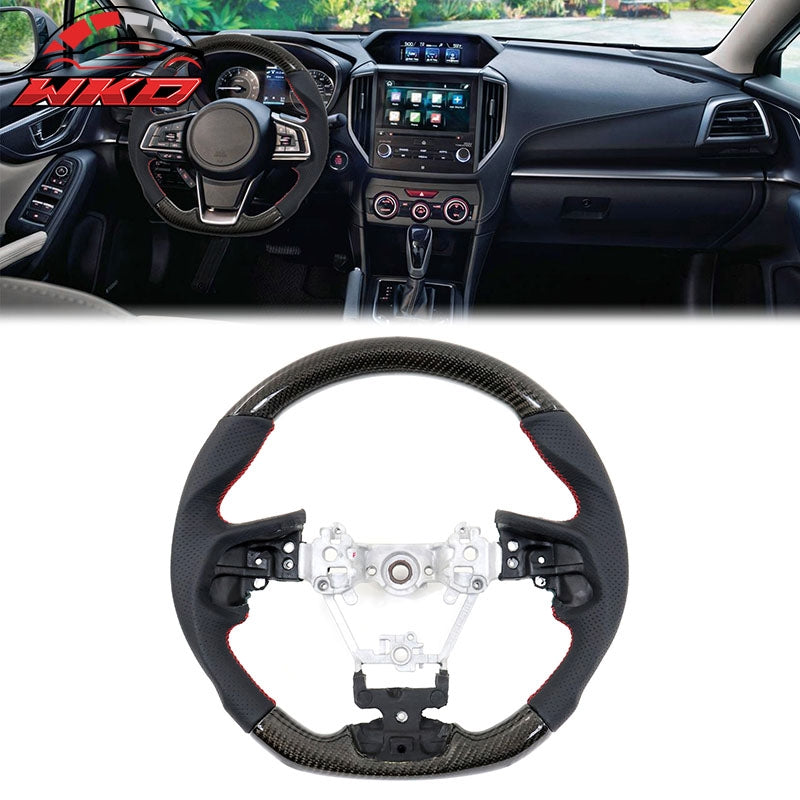 Fits 17-23 Impreza Carbon Fiber Perforated Leather Steering Wheel Red Stitch