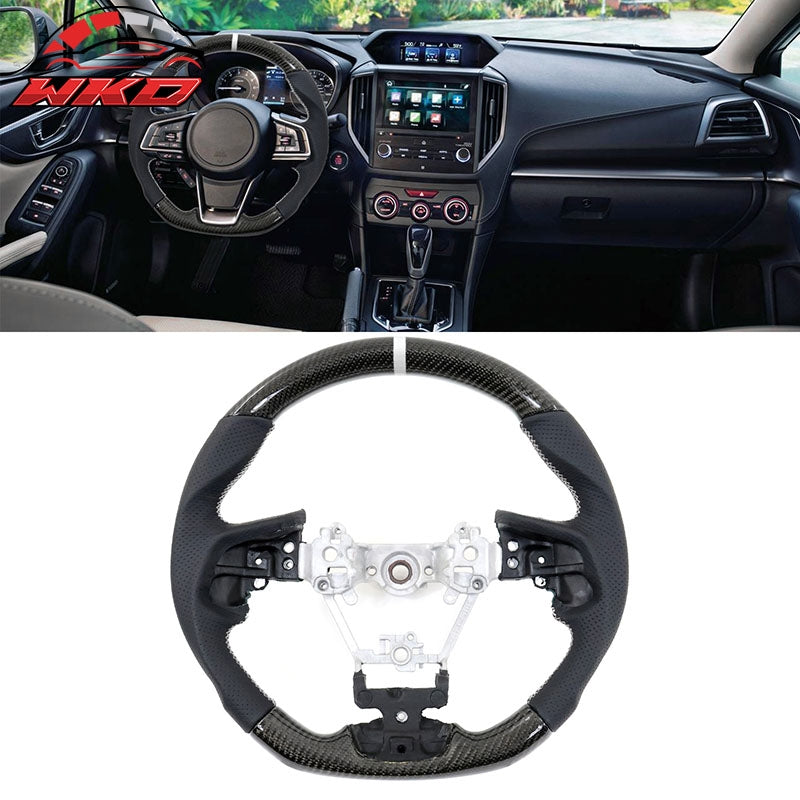 Fits 17-23 Impreza Carbon Fiber Leather Steering Wheel White Stitch & Indicator