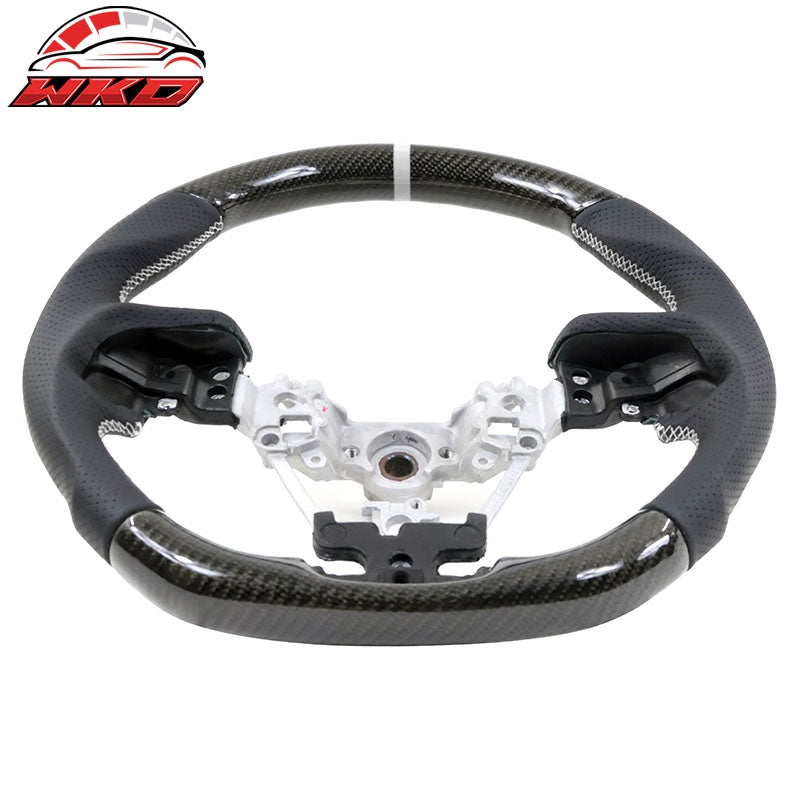 Fits 17-23 Impreza Carbon Fiber Leather Steering Wheel White Stitch & Indicator