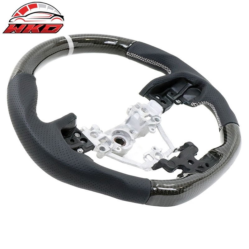 Fits 17-23 Impreza Carbon Fiber Leather Steering Wheel White Stitch & Indicator