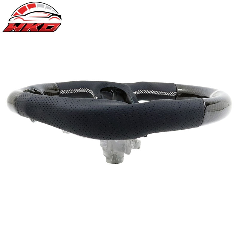 Fits 17-23 Impreza Carbon Fiber Leather Steering Wheel White Stitch & Indicator