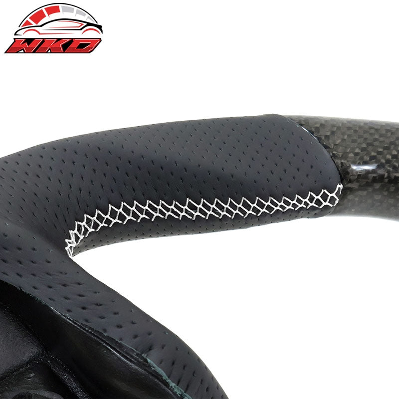 Fits 17-23 Impreza Carbon Fiber Leather Steering Wheel White Stitch & Indicator