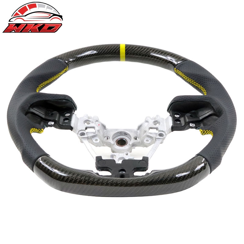 Wholesale 17-23 Impreza Carbon Fiber Leather Steering Wheel Yellow Stitch & Indicator